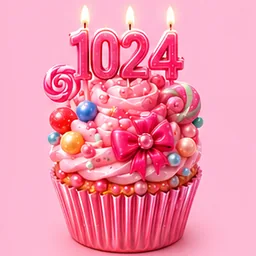 Candy Bow cupcake with a 1024 candle