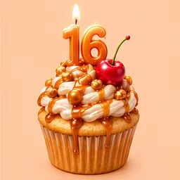 Caramel Cherry cupcake with a 16 candle