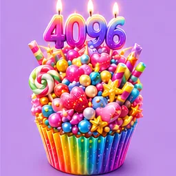 Celebration Candy cupcake with a 4096 candle