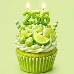 Lime Candy cupcake with a 256 candle