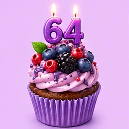 Mixed Berry cupcake with a 64 candle